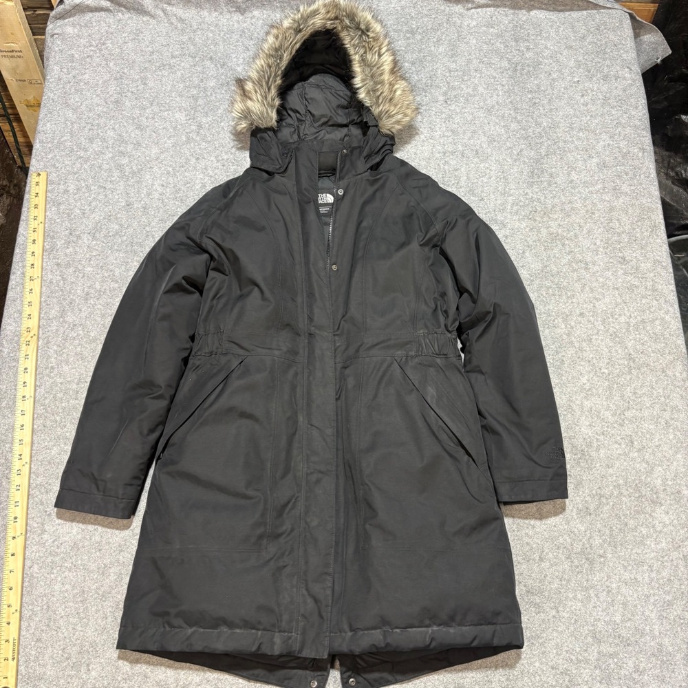 The North Face Arctic Parka Black Down Faux Fur Hood Jacket Womens Large